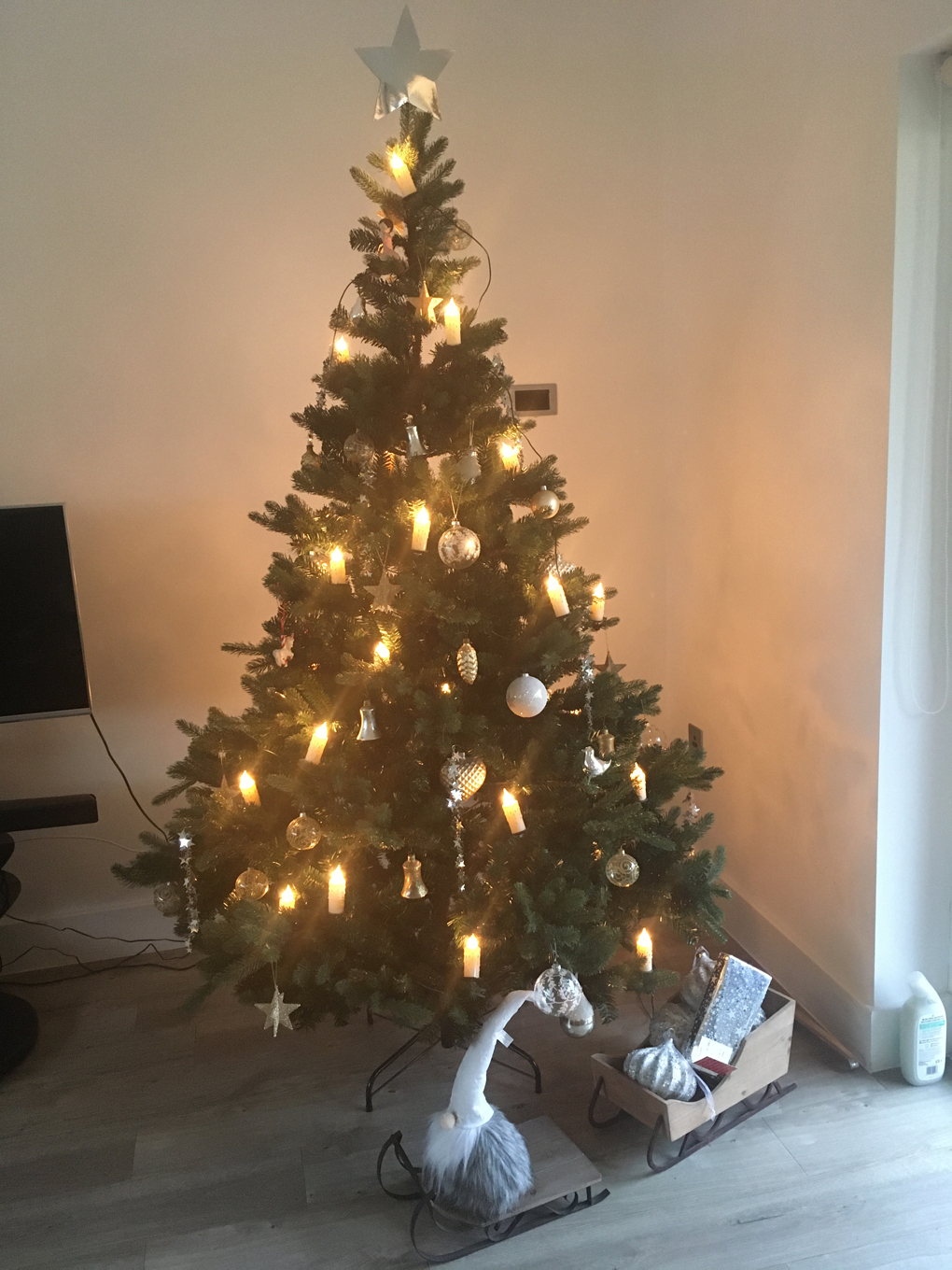 Christmas tree with lights on