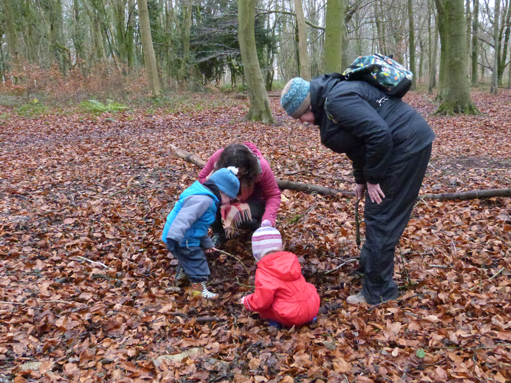 For the toddlers, a walk through the woods involves a hunt for natures' treasure in amongst the leaf litter.