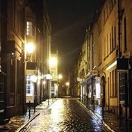 Wet cobbles from a backstreet in Bath