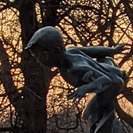 Sunset over a fountain at golden hour