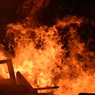 Pillar of fire from a village bonfire