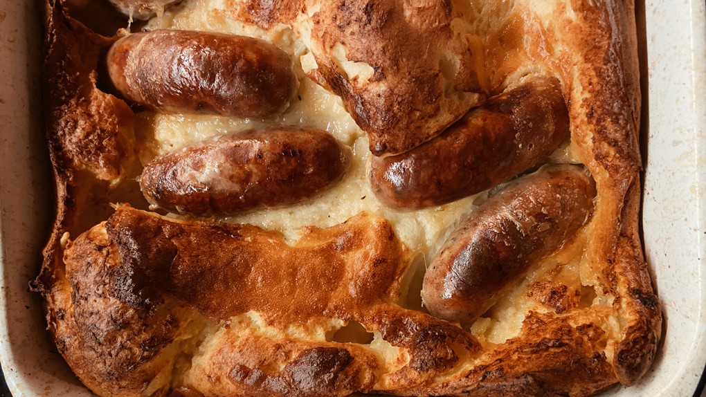 Toad in the hole fresh out of the oven.