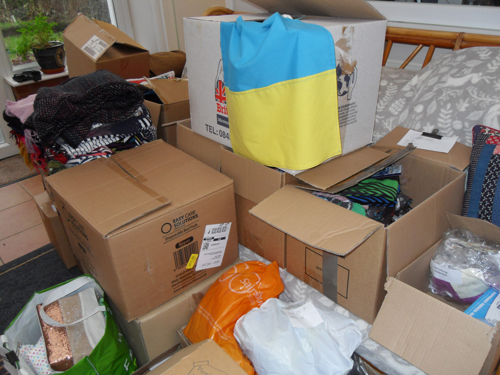 boxes packed for Ukranian refugees
