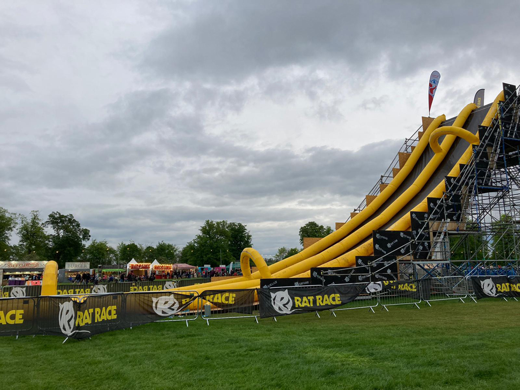 Yellow and black inflatable slide