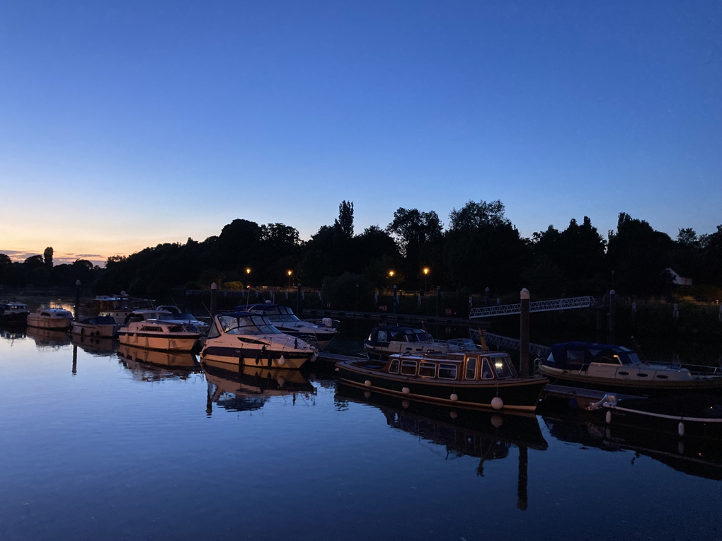 We see the Thames at Teddington in Twilight