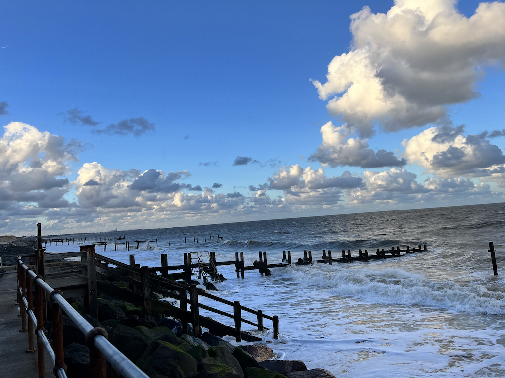 Erroded wooden groynes in the sea