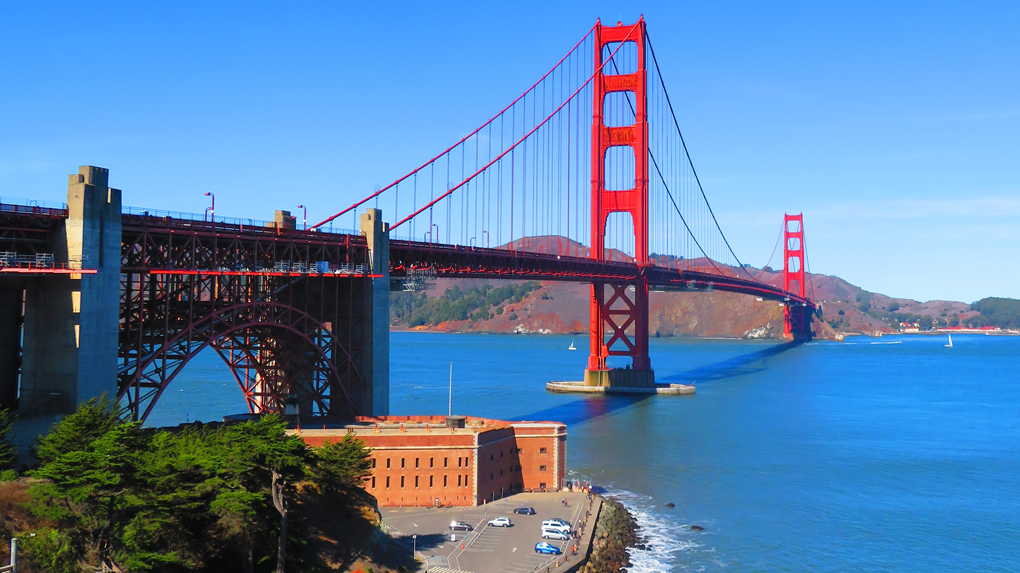 We see the magnificent Golden Gate Bridge on a sunny November day