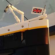 Image of the completed Lego Titanic on the shelf.