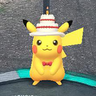 Augmented reality Pikachu sitting on a trampoline