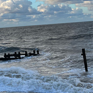 Erroded wooden groynes in the sea