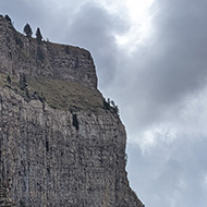 Photo looking across steep cliff faces in Ordesa National Park with path following the contour line