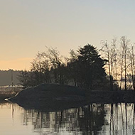 Low sun over a tranquil beach.