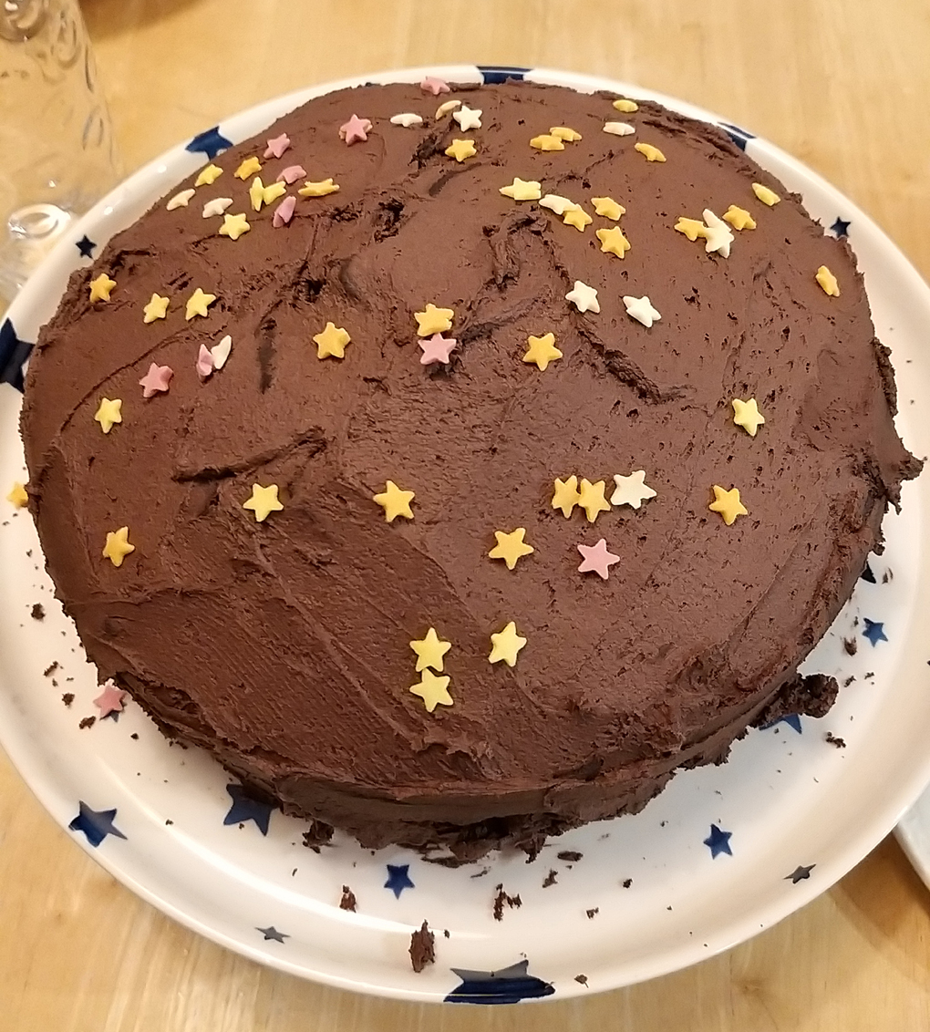 Chocolate cake with multi colour sugar star sprincles