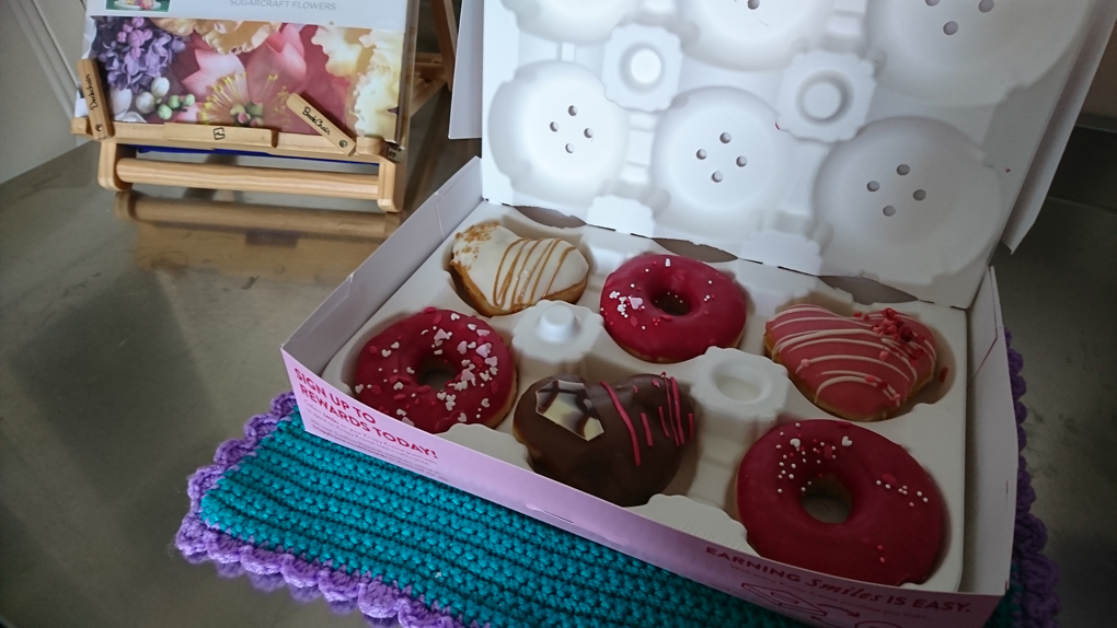When staying with my daughter over Valentine’s Day, a box of gorgeous Valentine heart shaped Crispy Creme Doughnuts were delivered previously ordered by her. They were sooo good and gave us both a great uplift! Hope you had a happy one.