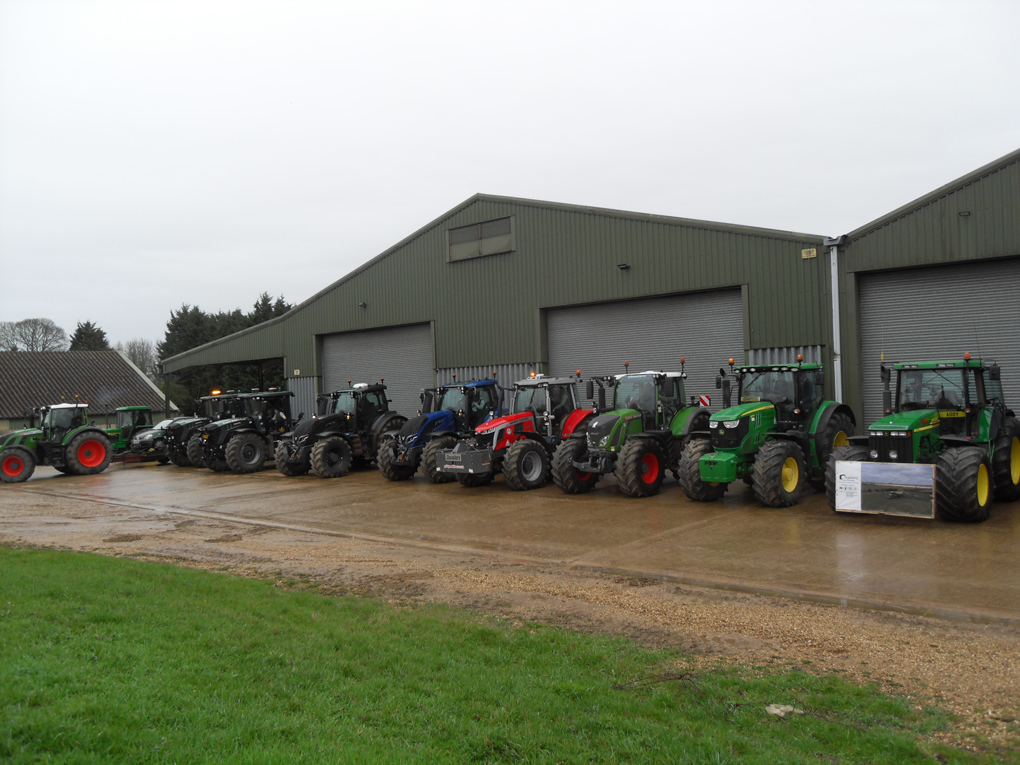 Row of tractors assembling for a parade