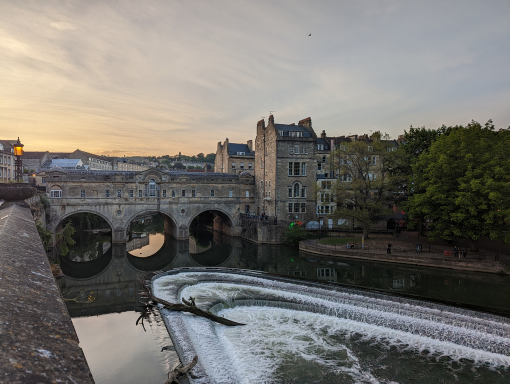 Bridge over a river at sunset