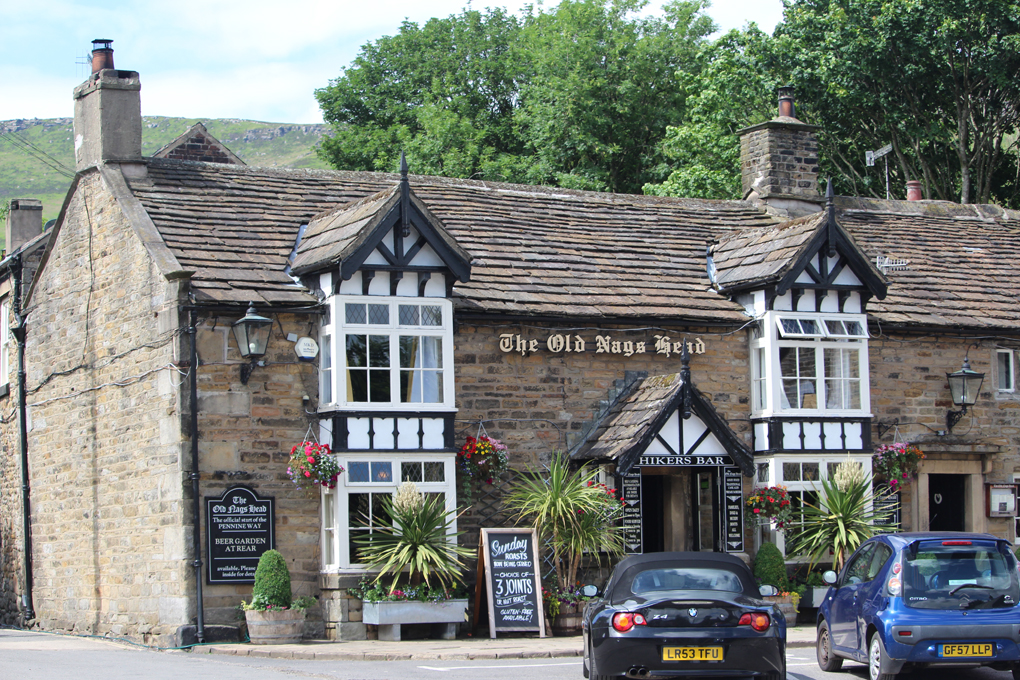 The hostelry at the southern end of the Pennine Way, at Edale, Derbyshire. The Old Nags Head is a low-ceilinged, stone-built, traditional country inn situated in a building dating back to 1577. Excellent pint and food.