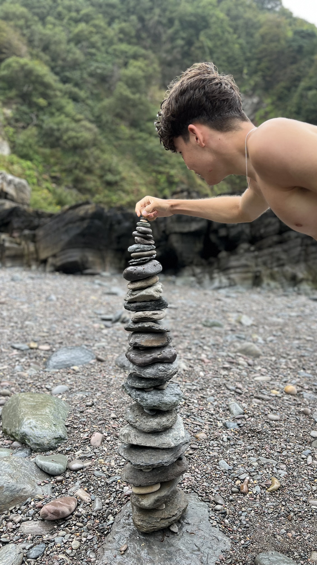 Stone stacking on Lee Bay