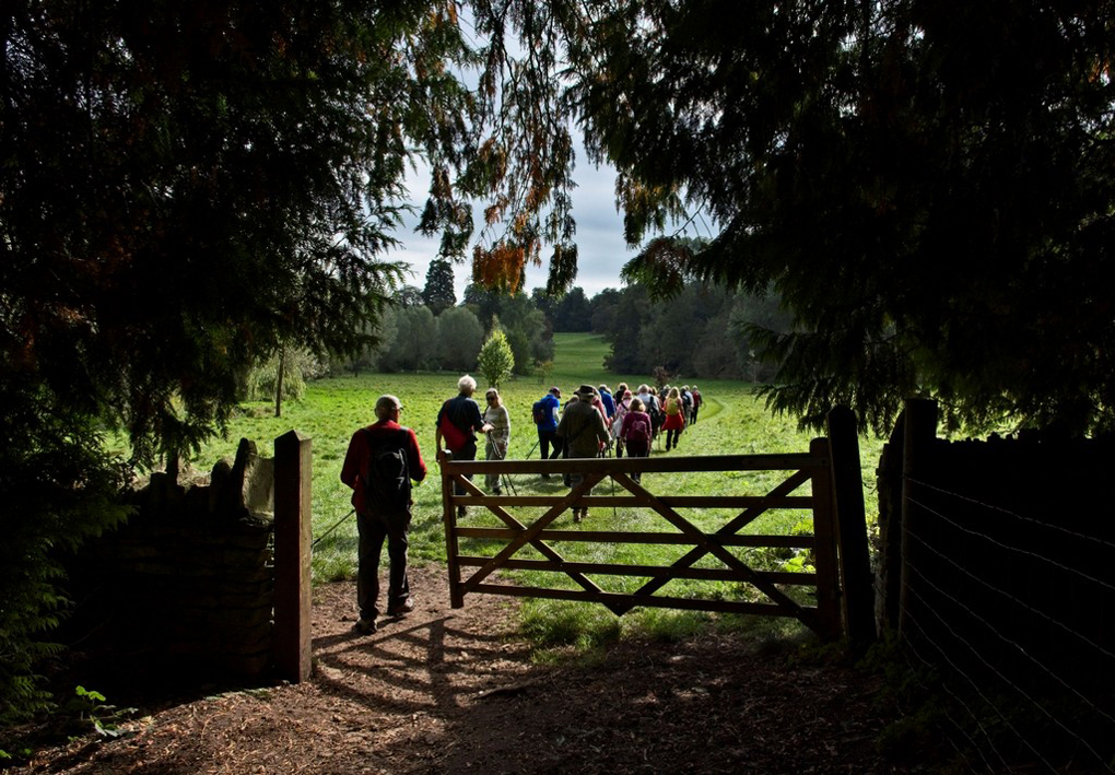 The images show the group leading off down the Coln valley have emerged from a wood and passed through a gate into the meadow