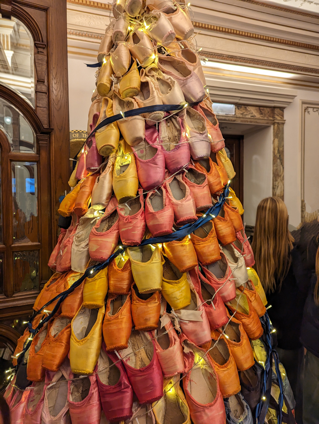 Xmas tree made from old worn dyed ballet shoes