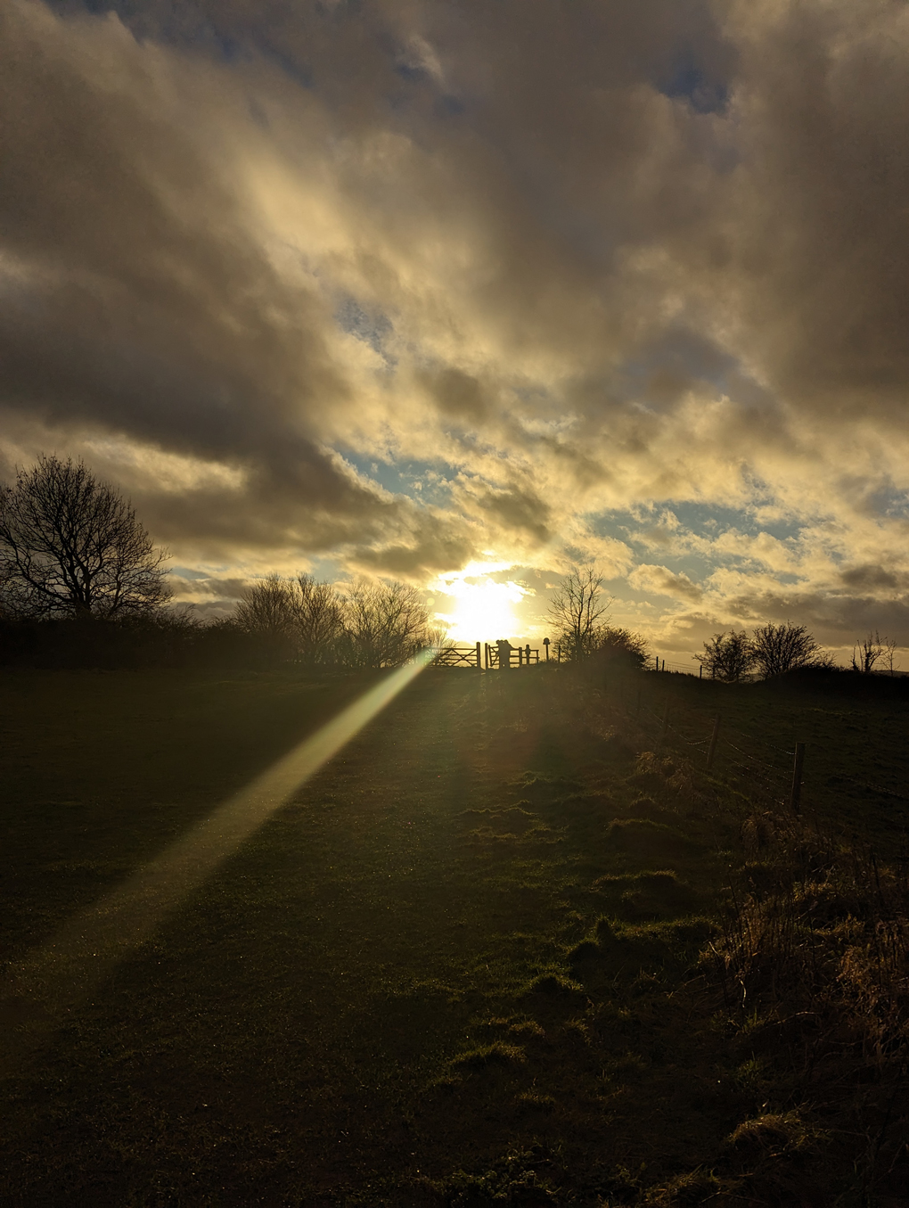 Dramatic sunset over a gate