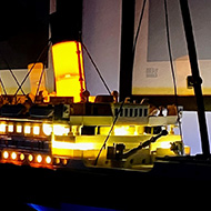 Lego Titanic fitted with lights so the windows and funnels light up.