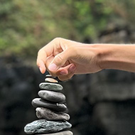 Stone stacking on Lee Bay