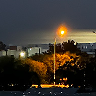 We see an unusually bright moon near Aiya Napa, Cyprus