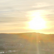 Looking over the Tweed valley towards the Eildon hills as the sun is setting