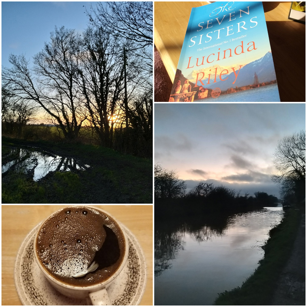 Twilight views, a smiley coffee and a book