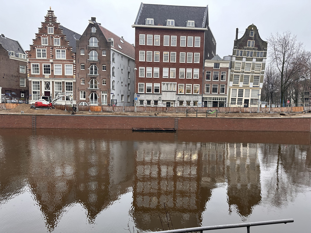 Subsiding buildings alongside an Amsterdam canal