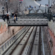 Cable railway ascending hill in Budapest.