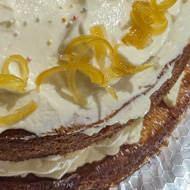Lemon drizzle cake on a tray