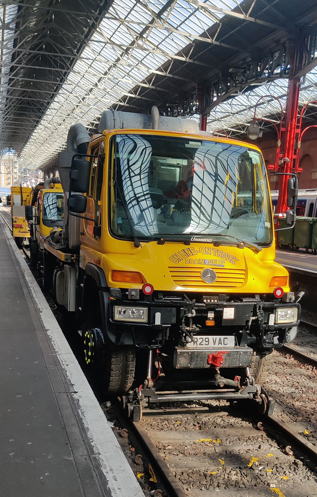 Picture of drain cleaning trucks at Marylebone train station