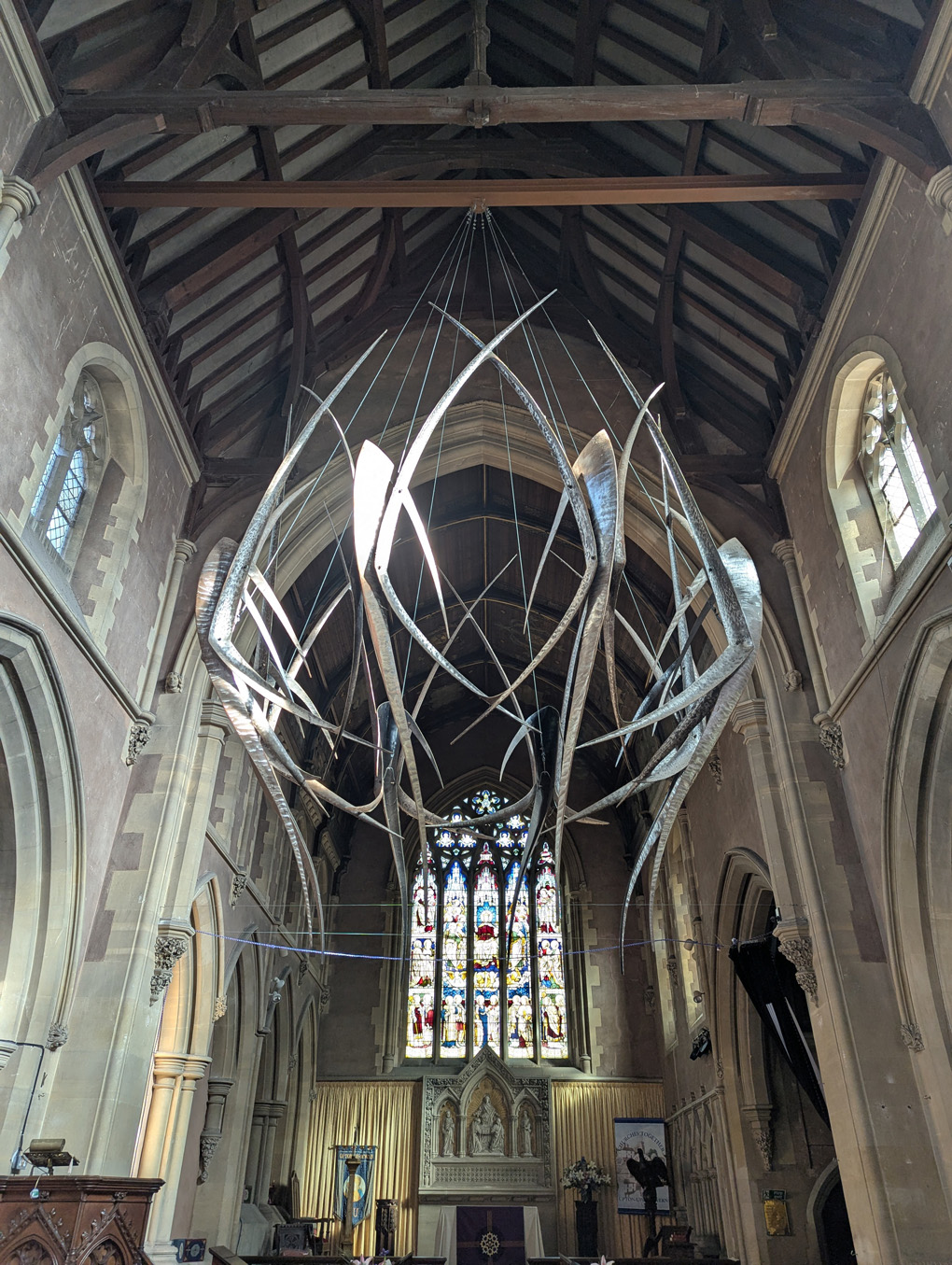 A huge representation of the Crown of Thorns in a church.