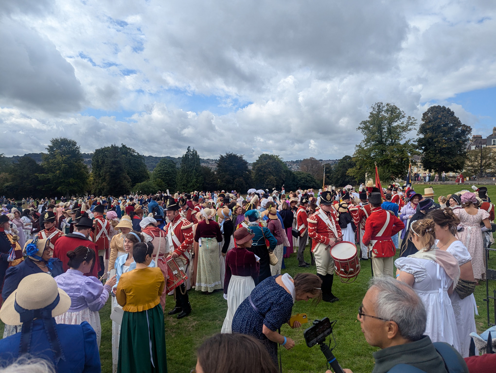 Throng of people dressed in Georgian garb