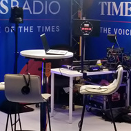Times Radio outside broadcast studio at Conservative Party Conference in Manchester