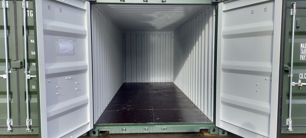 A large, empty shipping container.