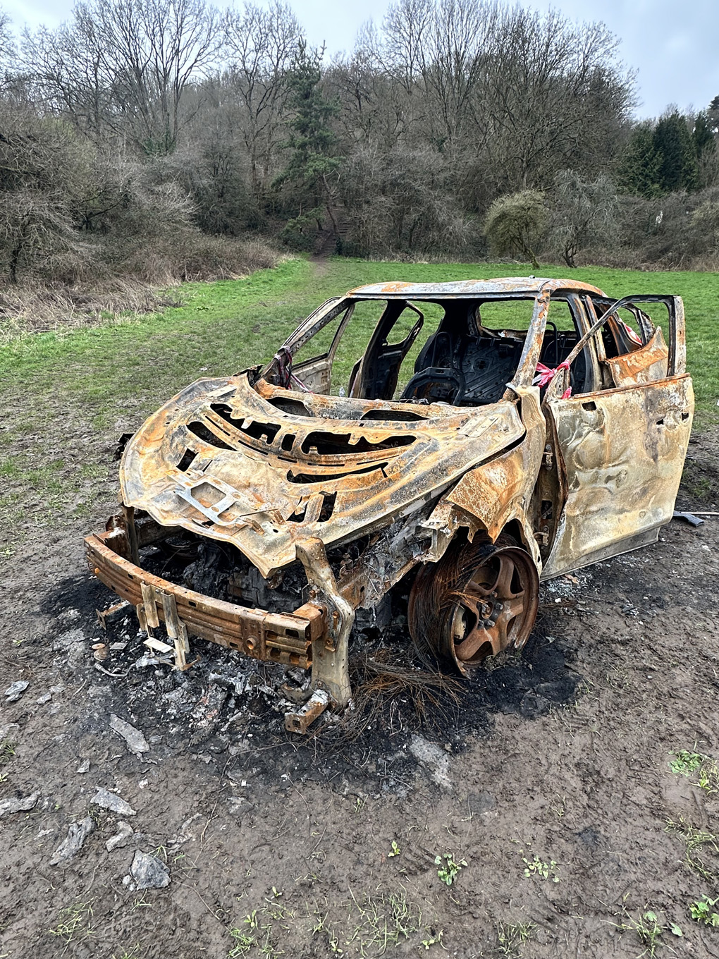 A burnt out car