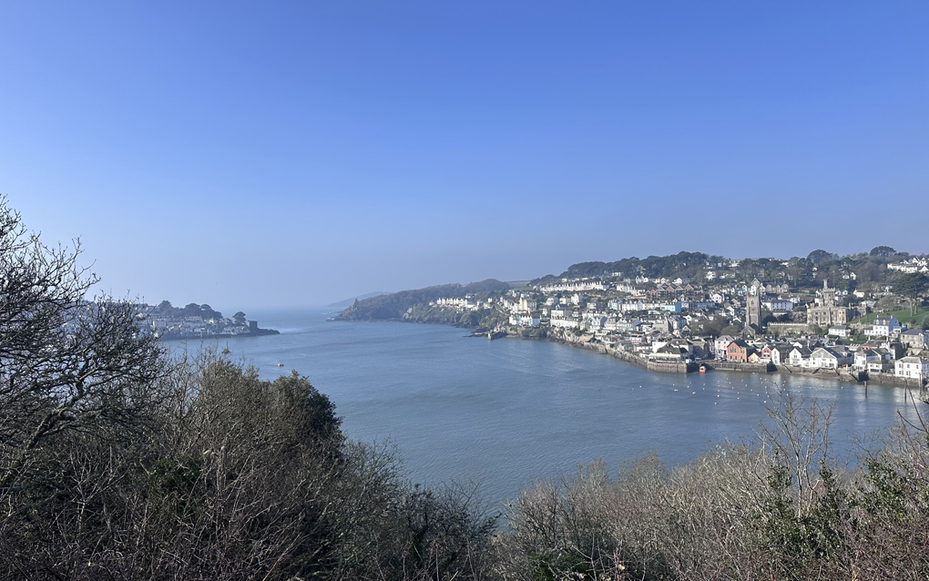 Birds-eye view of the estuary with both Fowey and Polruan.