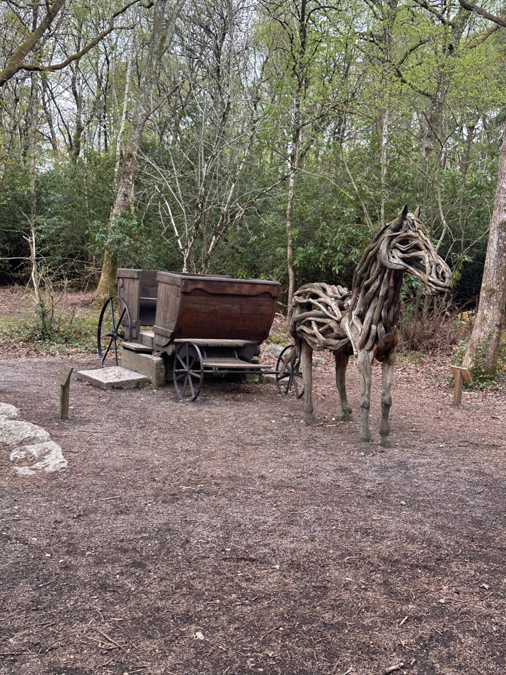 A wooden horse statue