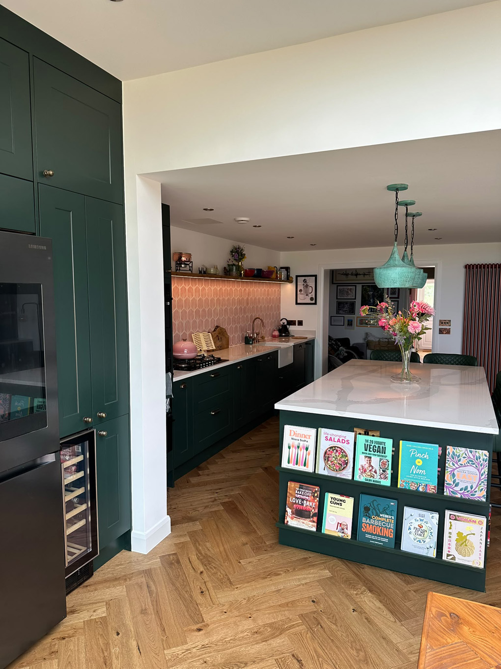 New kitchen with central island and wooden floor