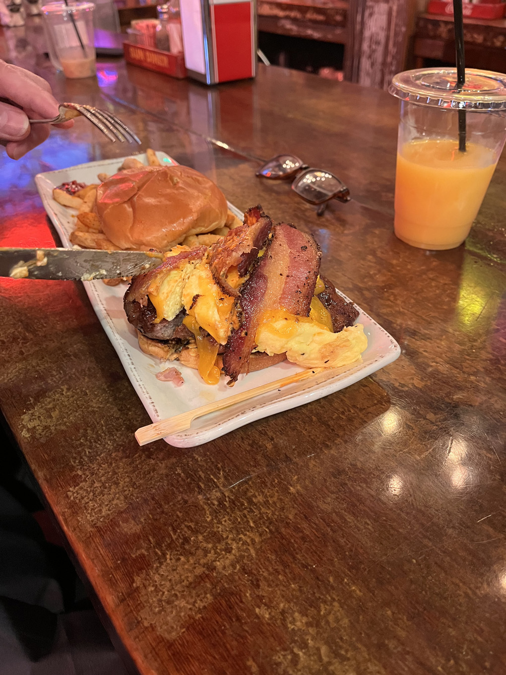 A huge breakfast sandwich.
