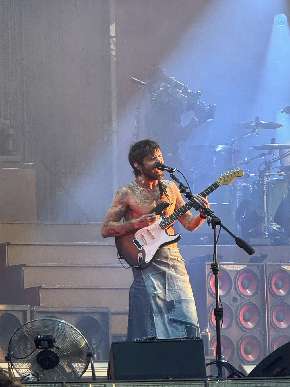 Lead singer of the band Biffy Clyro performing on stage