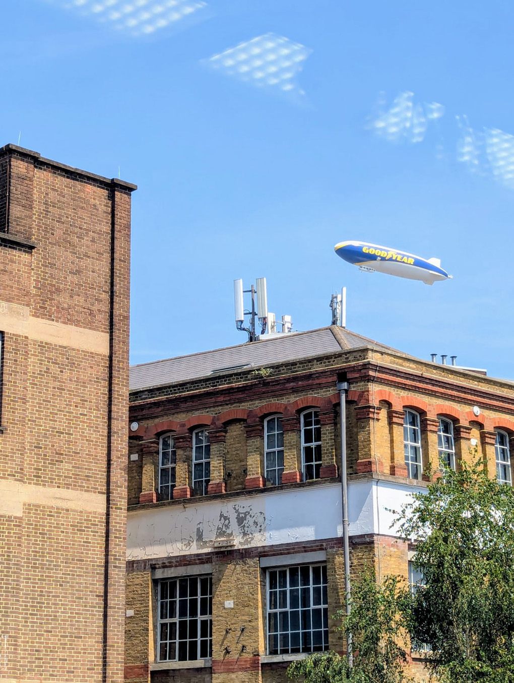 Goodyear blimp flying over London