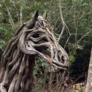 A wooden horse statue