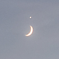 The moon and Venus made a lowercase j in the sky, over a gorgeous sunset.