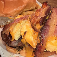 A huge breakfast sandwich.
