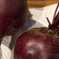 Three trimmed and presented beetroots
